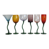 6 verres colorés pieds torsadés