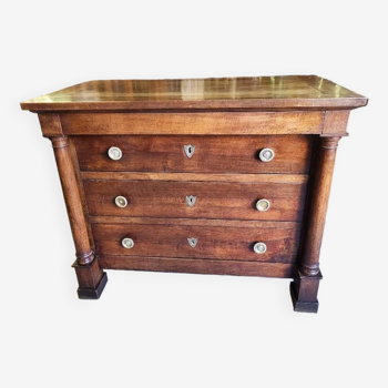 commode empire a colonnes detachees 4 tiroirs plateau bois en noyer