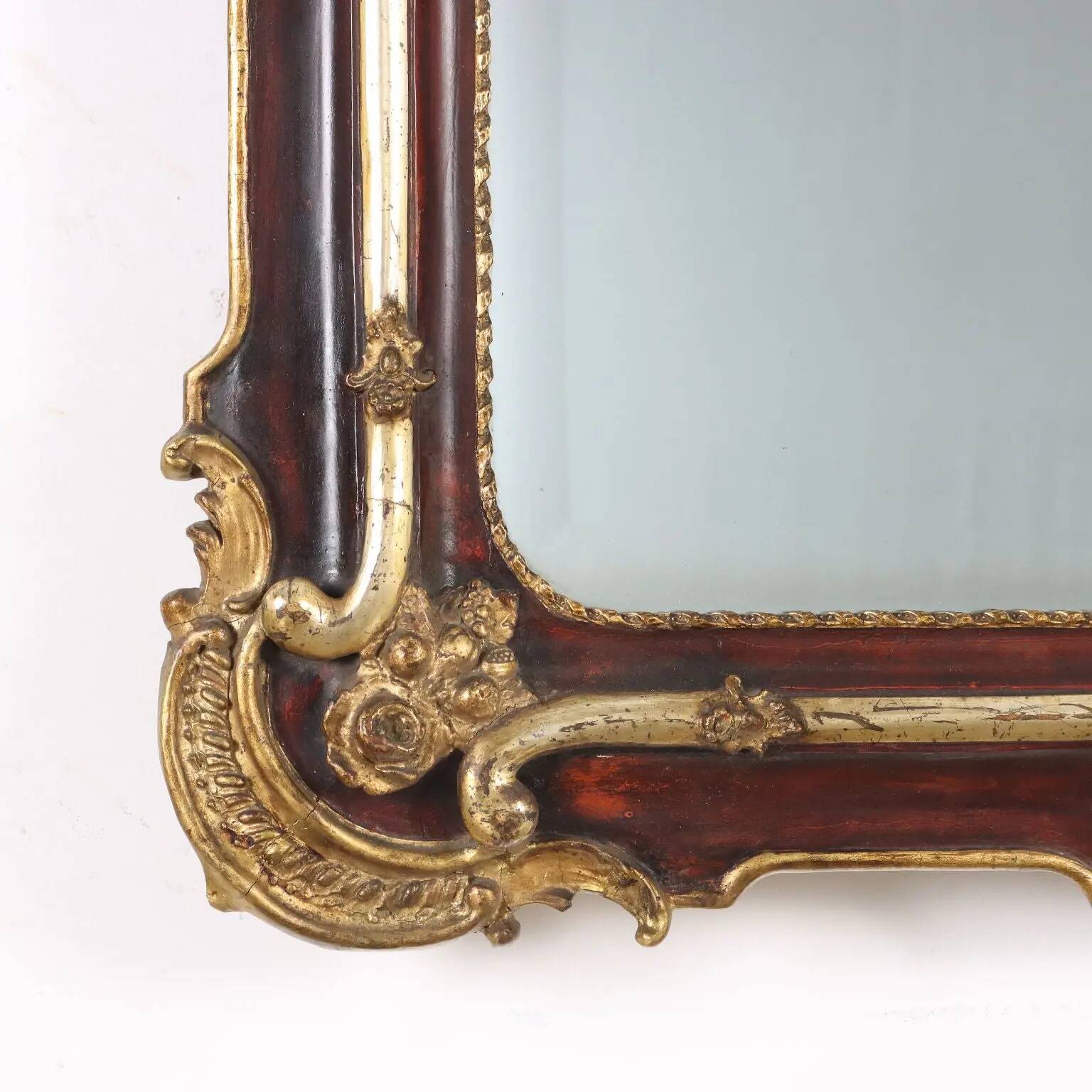 Antique lacquered and gilded wooden mirror, France, 19th century
