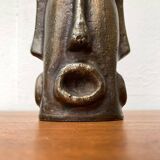 Abstract vase with a brutalist bronze face from the mid-century.