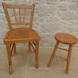 Chair and stool in solid wood in its patina