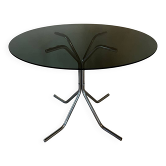 Table en chrome et verre fumé