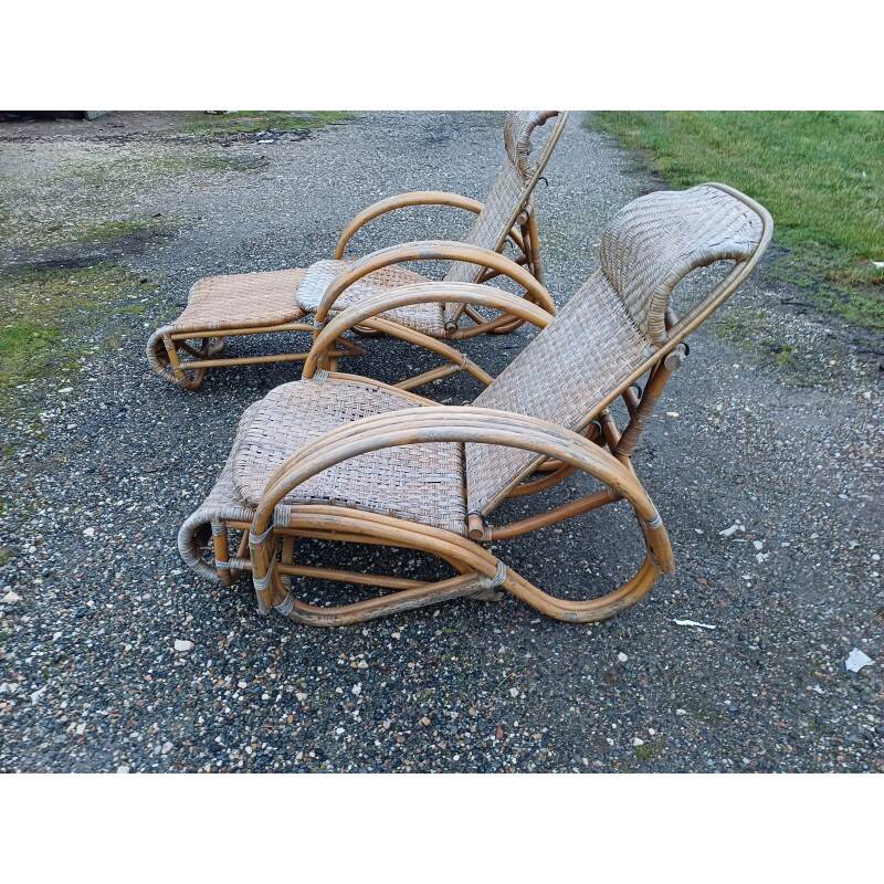 Pair of colonial rattan deck chairs
