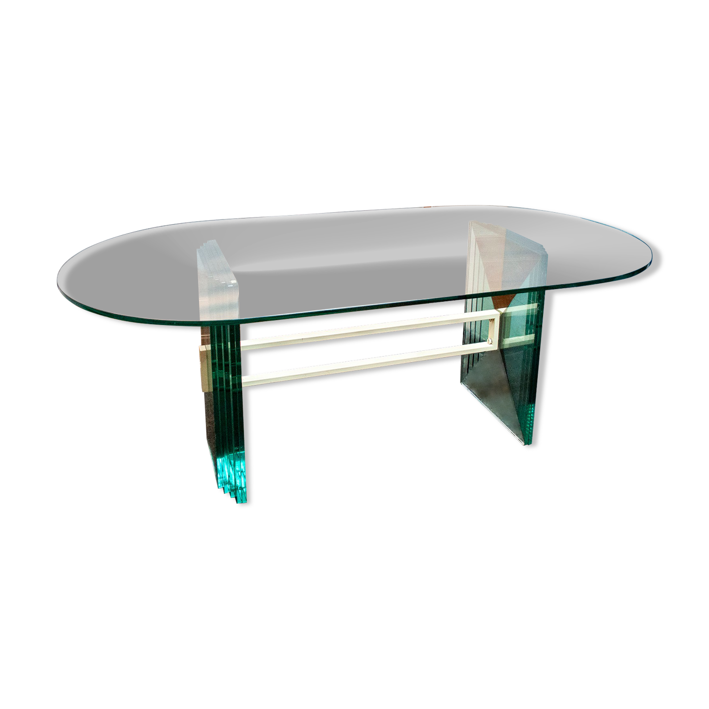 Table in crystal, mirror and licked brass, Italy 1970s