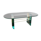 Table en cristal, miroir et laiton laqué, Italie des années 70