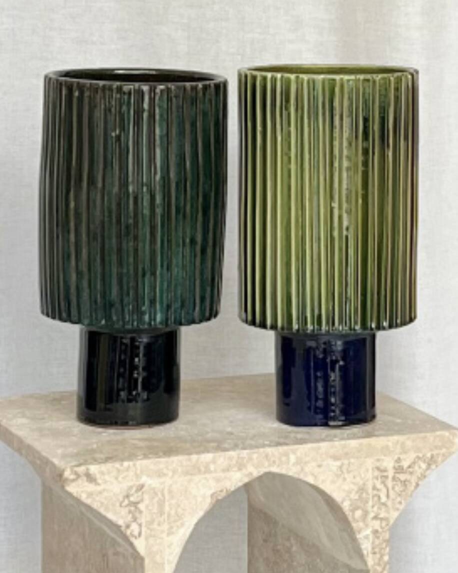 Milos vase in green and navy blue ceramic
