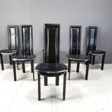 Chaises de salle à manger vintage à dossier haut en cuir italien, années 1980
