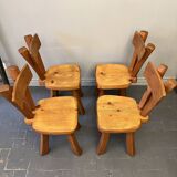 4 antique solid pine chairs