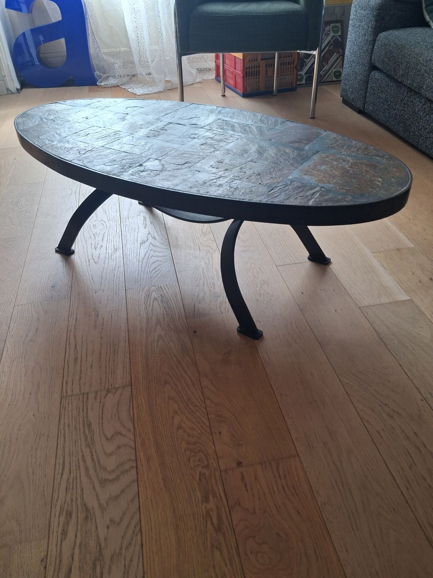 Vintage coffee table in stone and metal