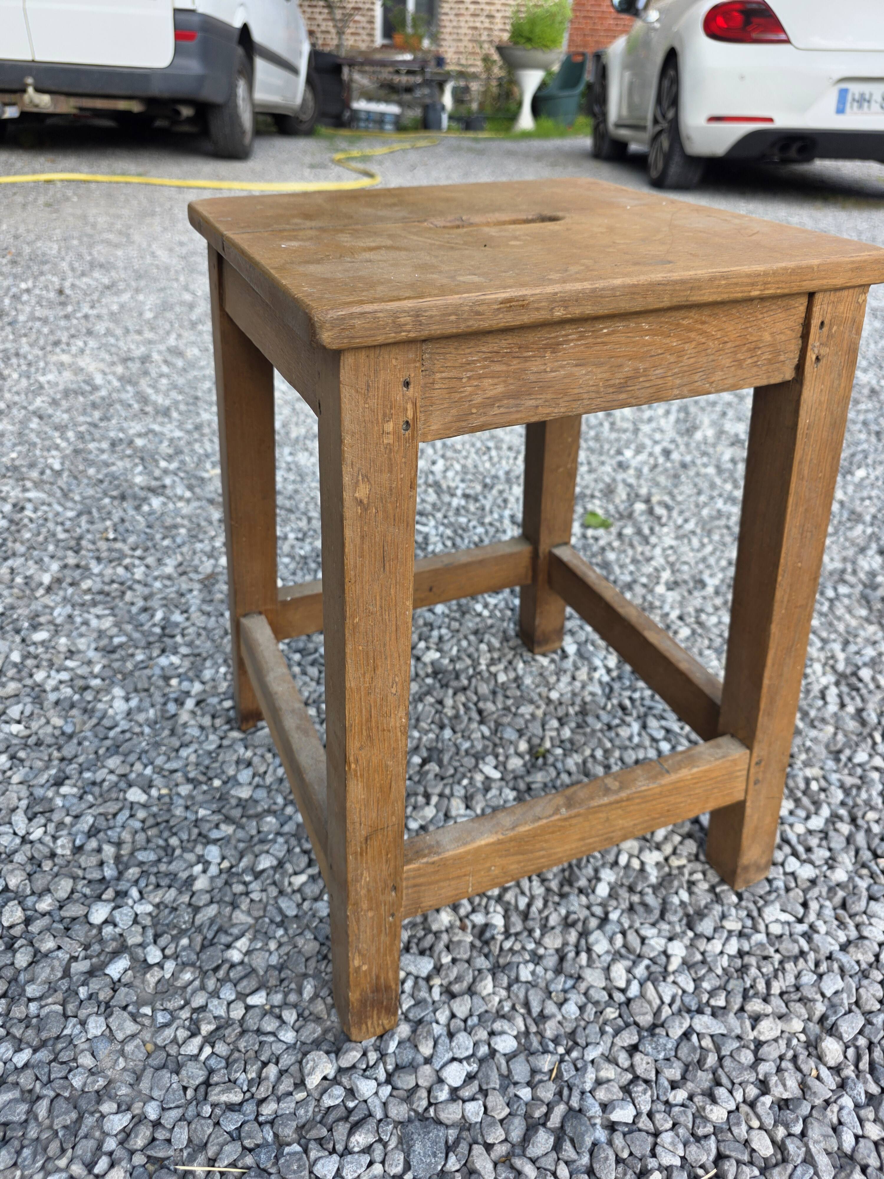 Pair of low stools in solid oak