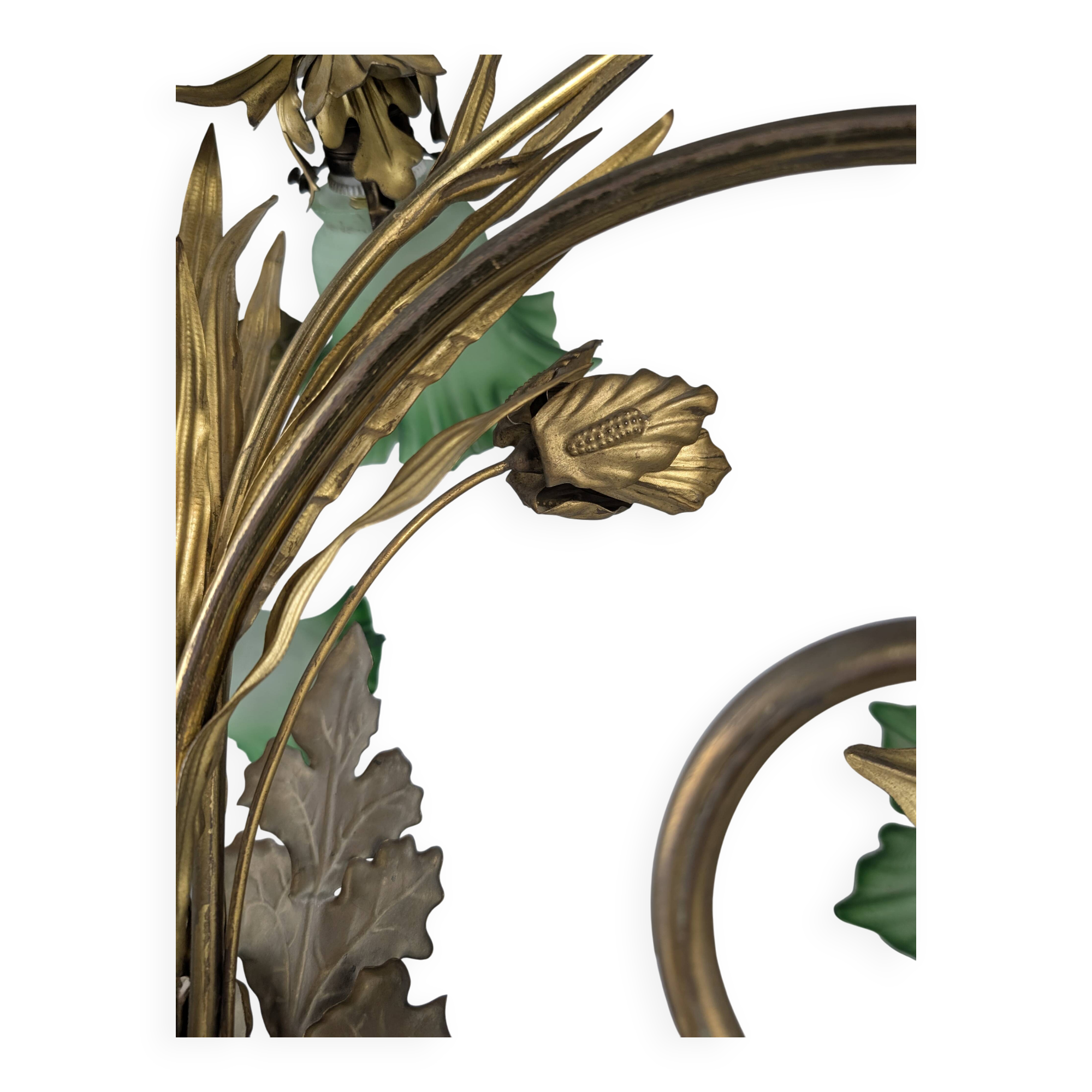 Art Nouveau Chestnut Leaf and Green Glass Sconce, 1900s