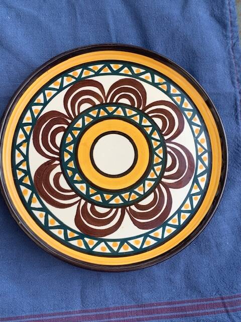 Tray, plate and 8 liqueur cups in ceramic from St Jean de Bretagne vintage 1950/60