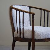 Pair of Danish armchairs in beech, reupholstered in lambswool, Art Nouveau, 1900s.