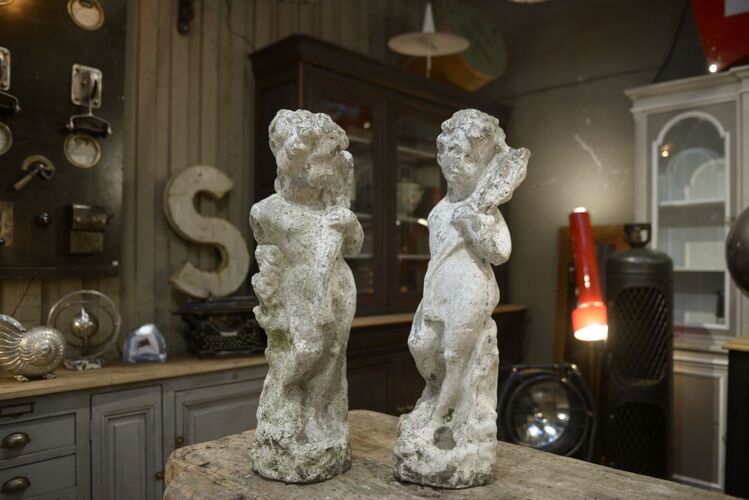 Set of 2 reconstructed stone garden statues