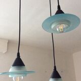 Waterfall chandelier 3 saucers in glass paste 70s-80s