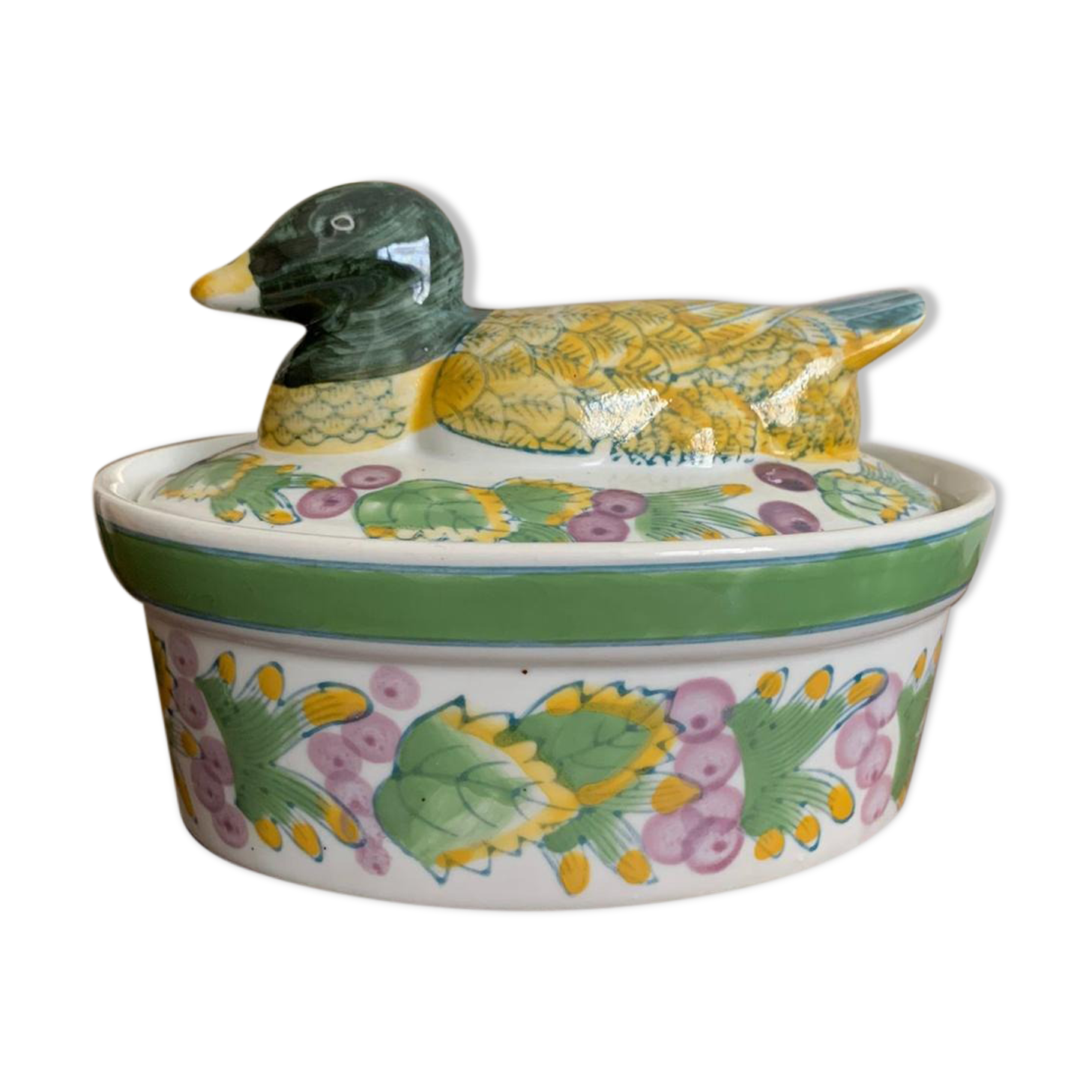 Barbotine terrine dish duck vintage 1970
