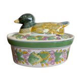 Barbotine terrine dish duck vintage 1970