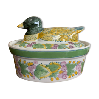 Barbotine terrine dish duck vintage 1970