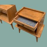 Pair of bedside feet compass solid oak vintage 1950