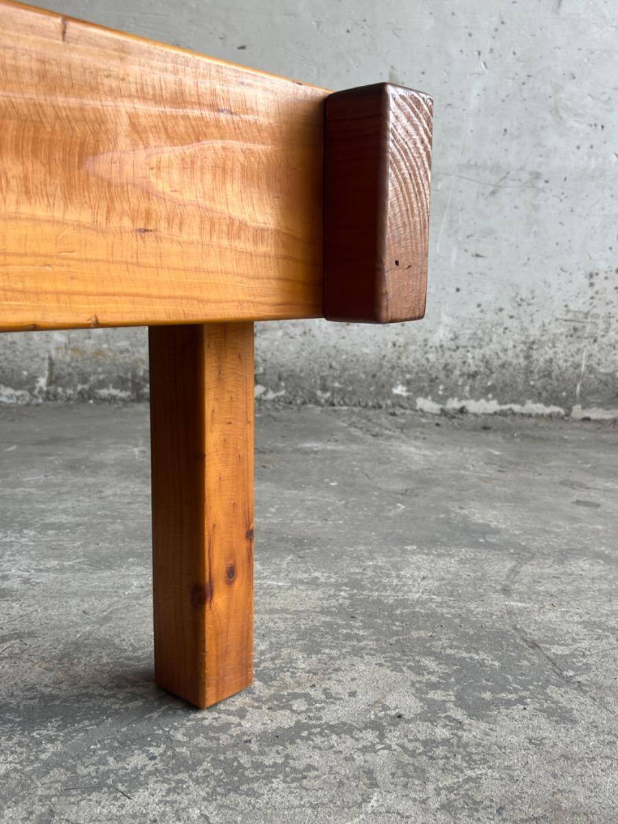 1970s Brutalist Danish Side Table in Solid Pine — Light Brown Natural Wood, Low Rectangular