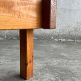 1970s Brutalist Danish Side Table in Solid Pine — Light Brown Natural Wood, Low Rectangular