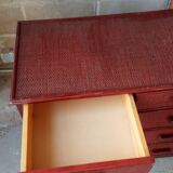 Commode vintage en rotin laquée rouge