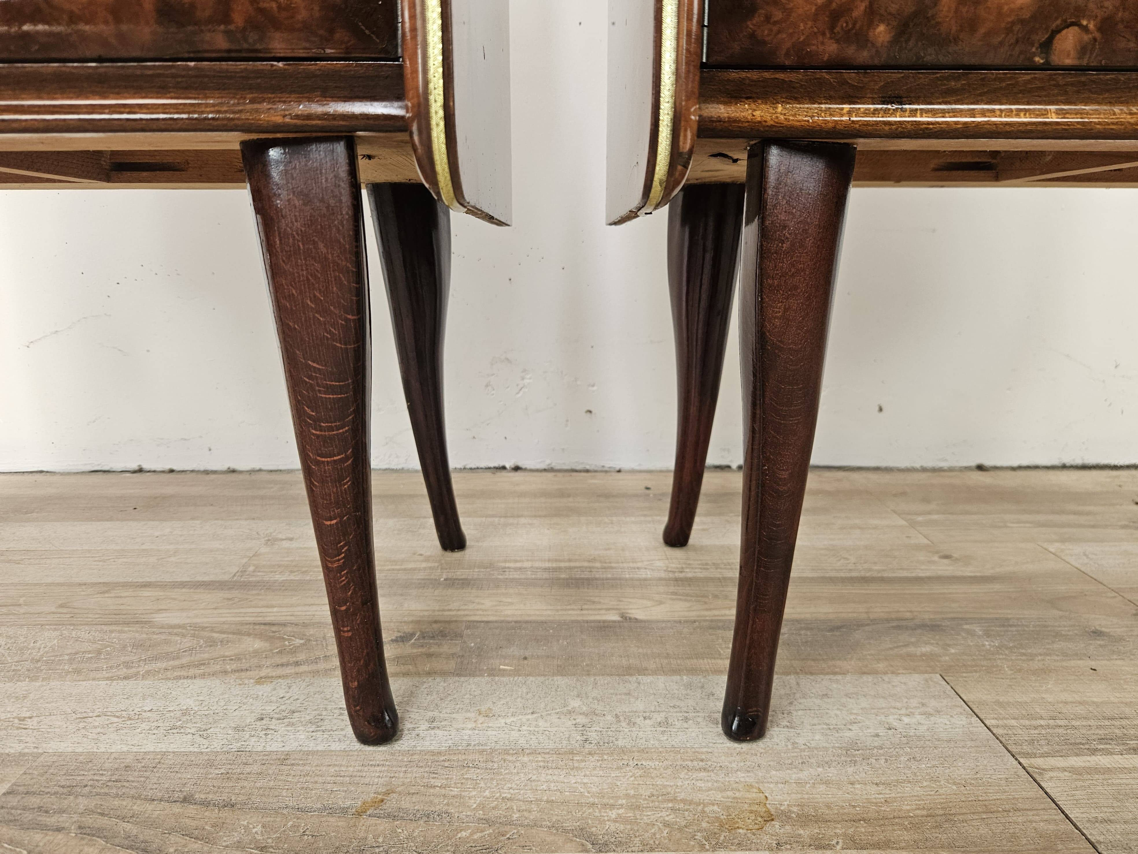 Walnut burl bedside tables with double glass top