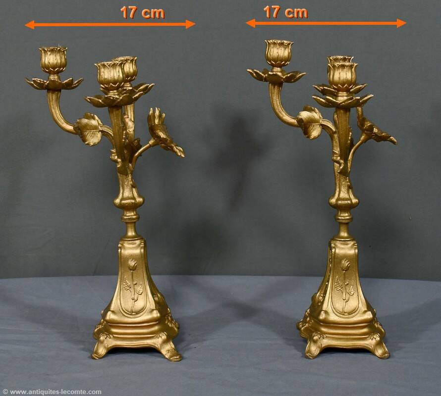 Pair of candelabra in gilded spelter and onyx – 1940