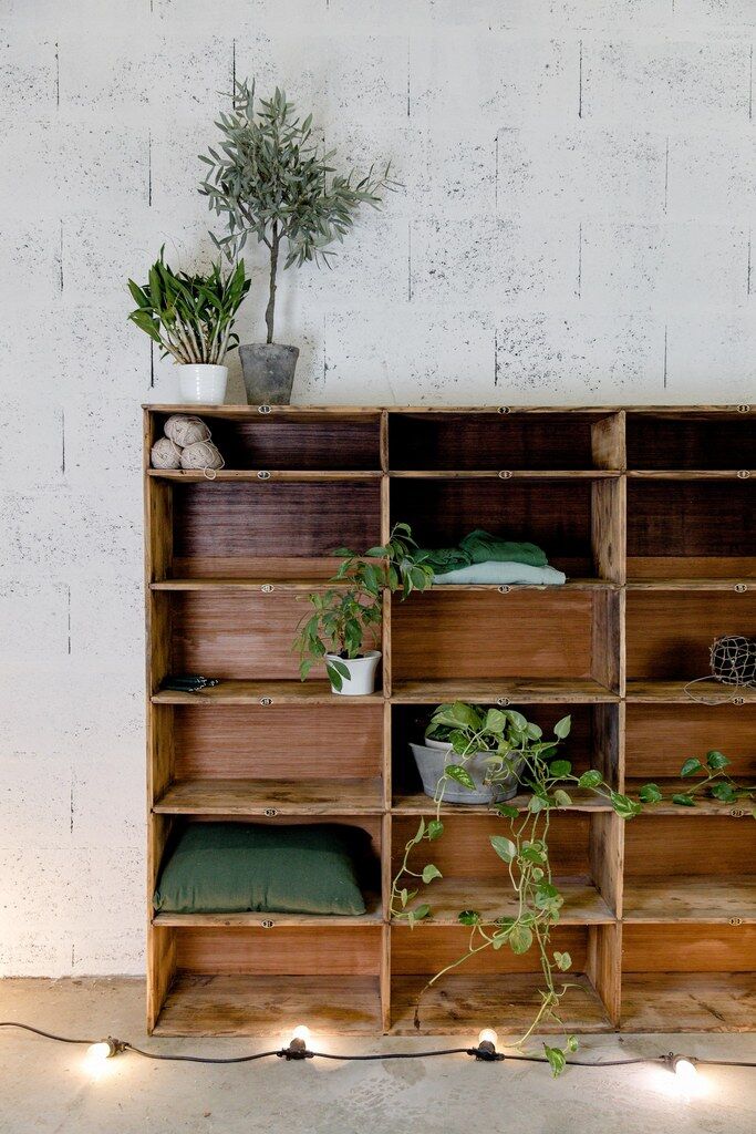 Factory locker cabinet, wood and green