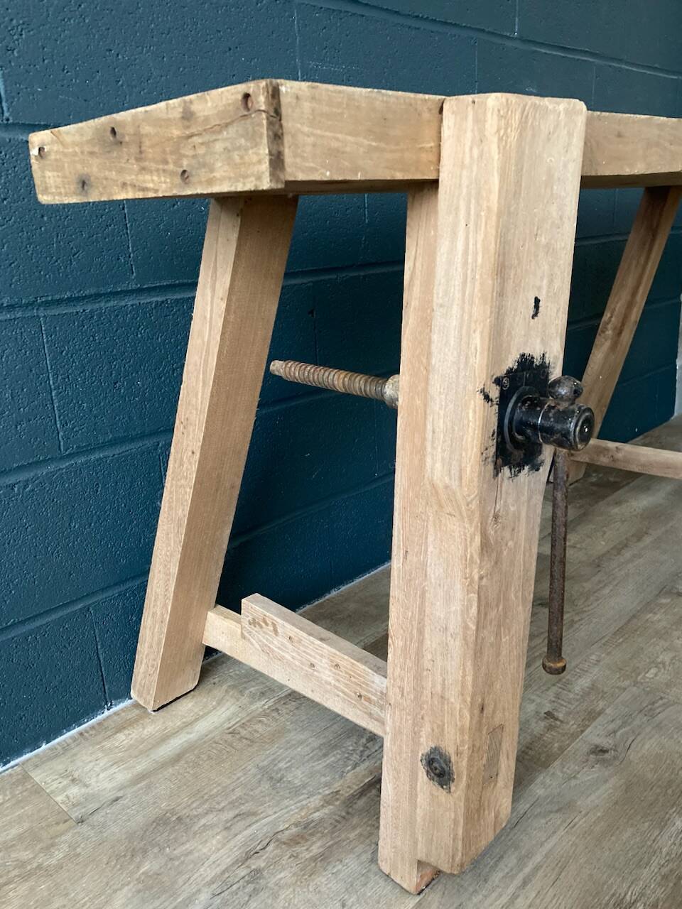 Old workbench with inclined legs