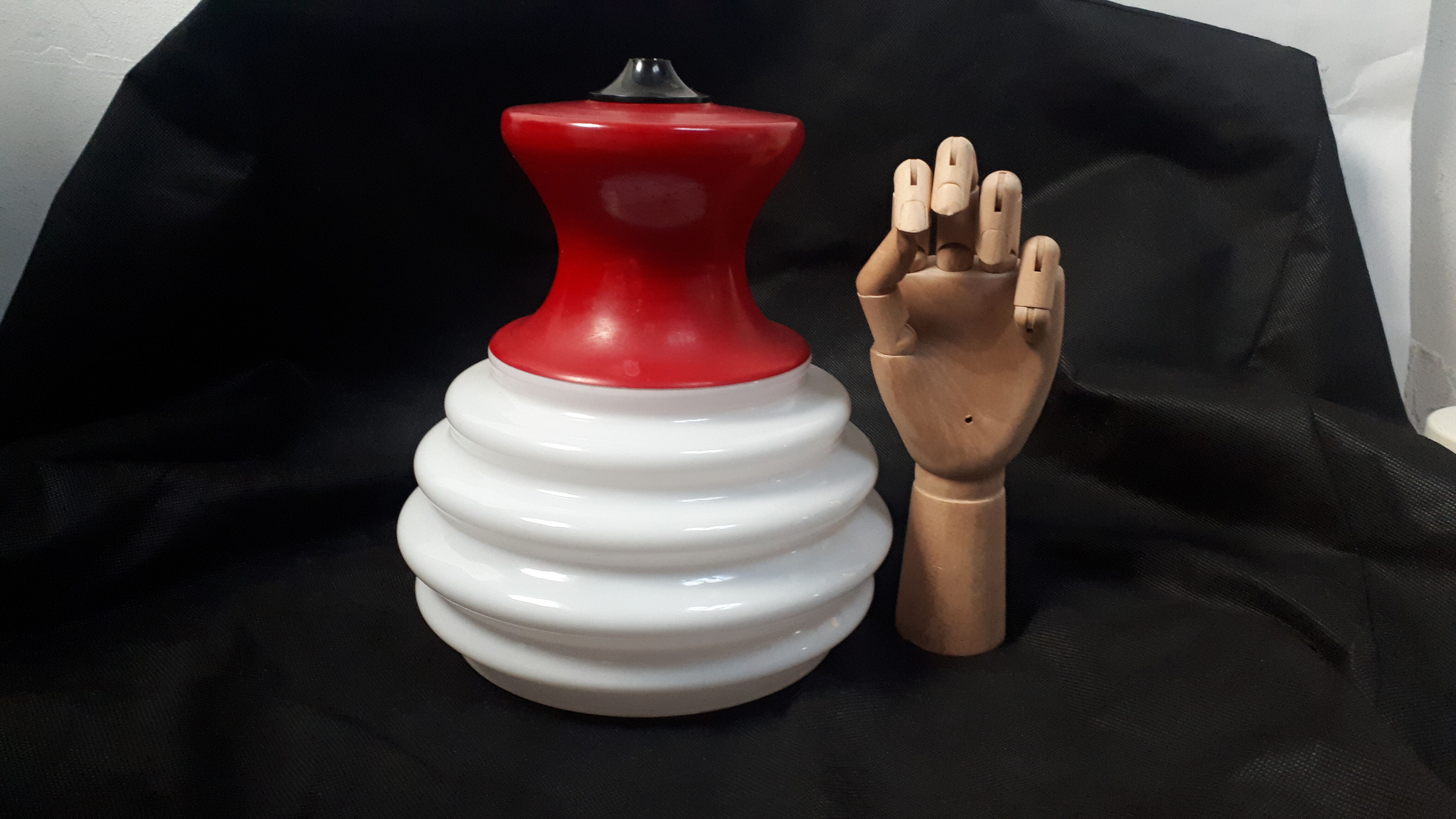 lampshade day lamp suspension glass white opaline vintage red 1970