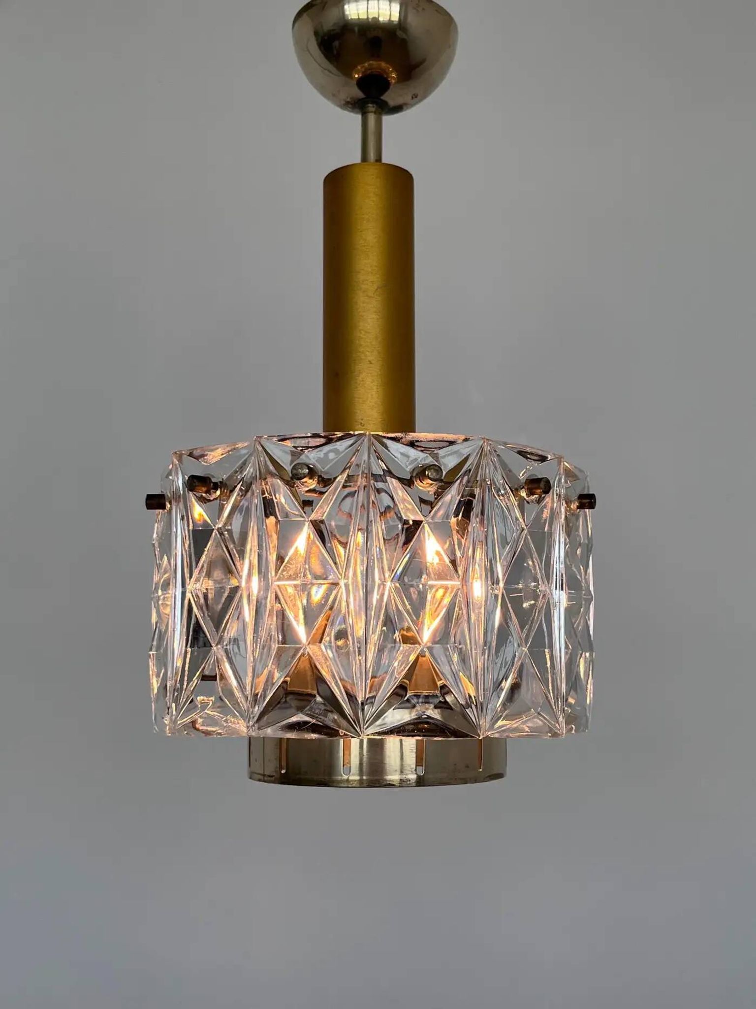 Pair of midcentury glass chandeliers/pendants by Kinkeldey, Germany, 1970s