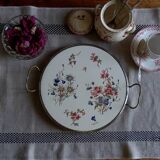 Sarreguemines Digoin “Righi” earthenware tray, metal rim and handles.