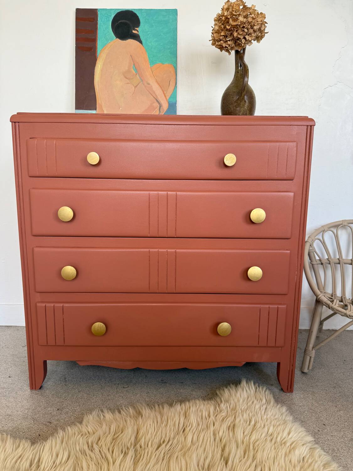 Commode vintage bois terra cotta art déco