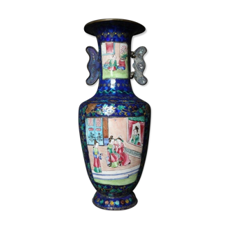 Ancien vase Chinois cuivre émaillé émaux 18cm Chine XIXème