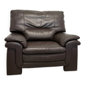 Vintage brown leather club armchair in 1980s style.