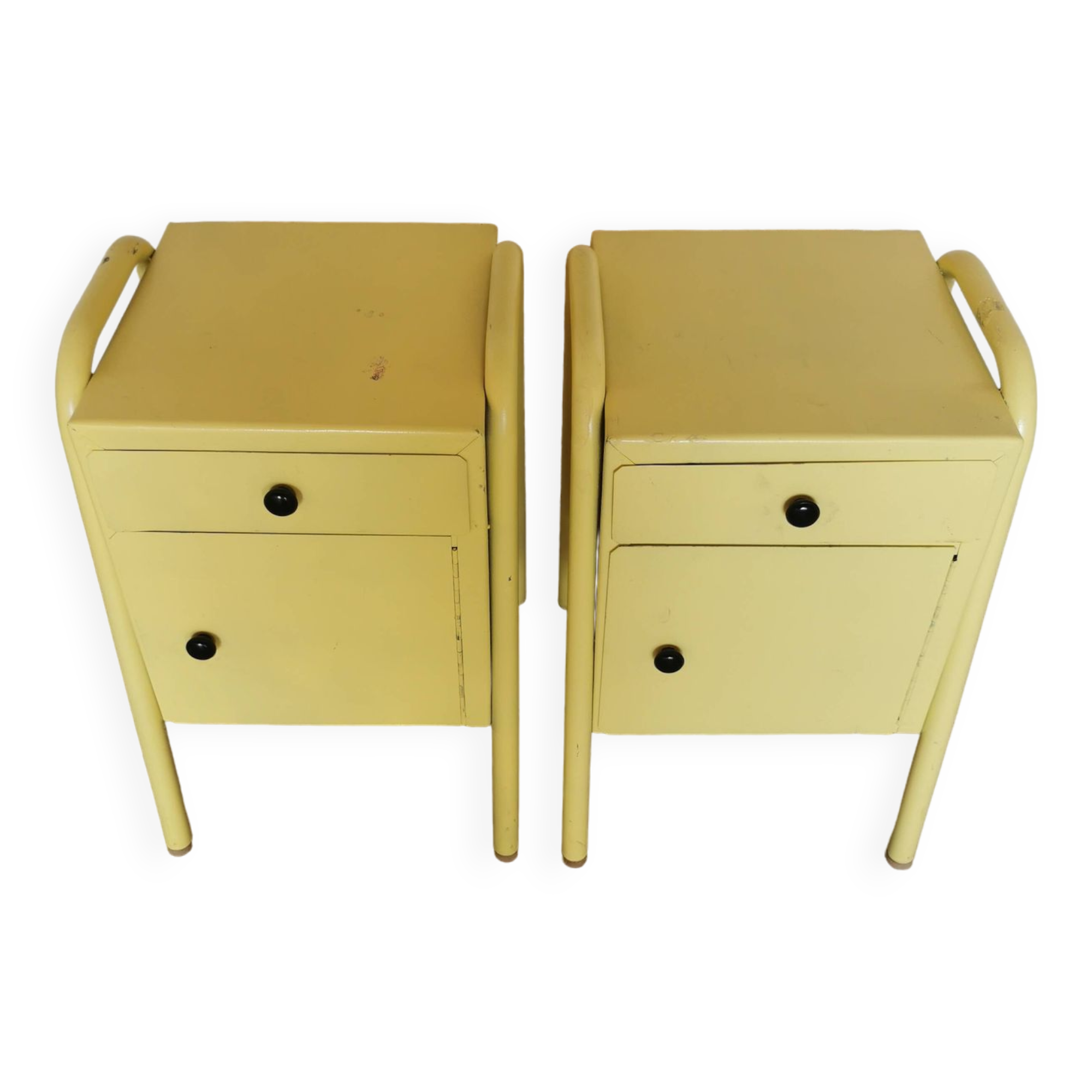 Pair of boarding school bedside tables