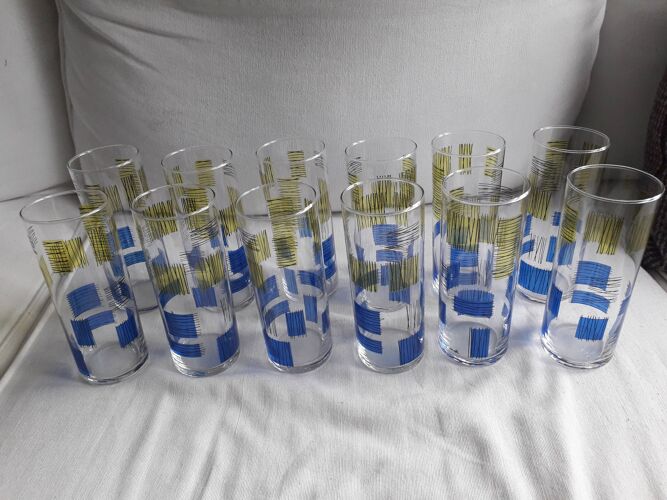 12 verres à limonade vintage de la manufacture belge signés mdl