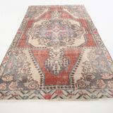4x7 Shades Of Red Beige Oriental Vintage Rug, 126x220Cm SK 2638