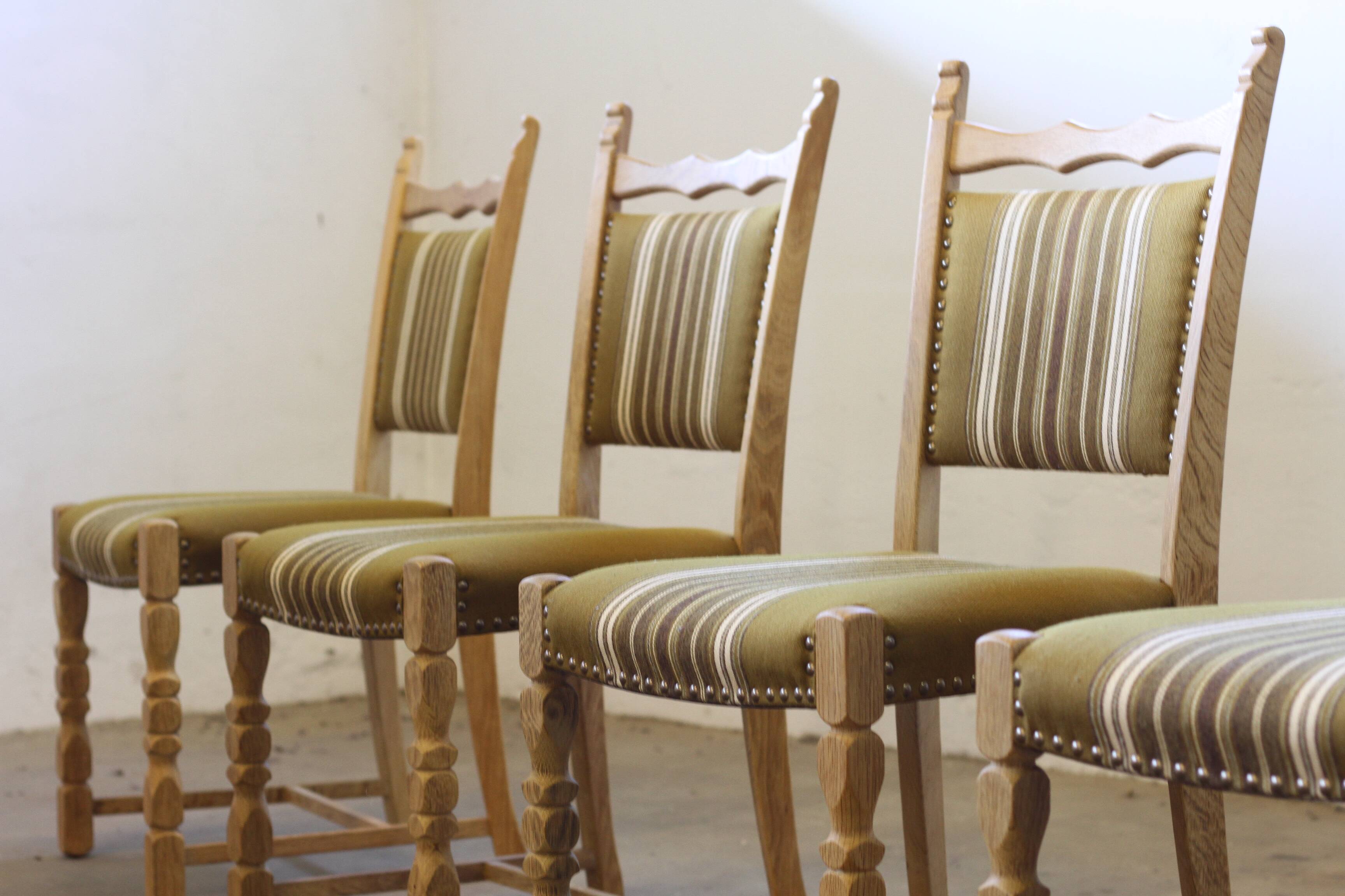 Brutalist Danish Modern Oak Dining Chairs in the style of Henning Kjærnulf