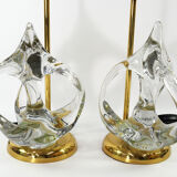 Lampes vintage françaises en cristal et laiton