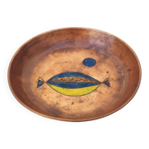 Empty pocket bowl in copper dinanderie with abstract decoration