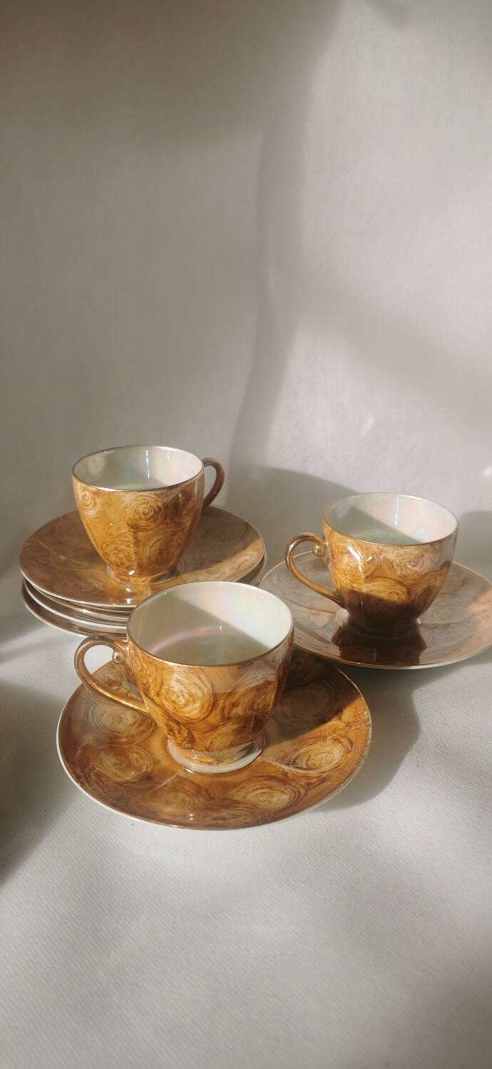 Service à café, thé effet marbré vintage par Wawel, 1970