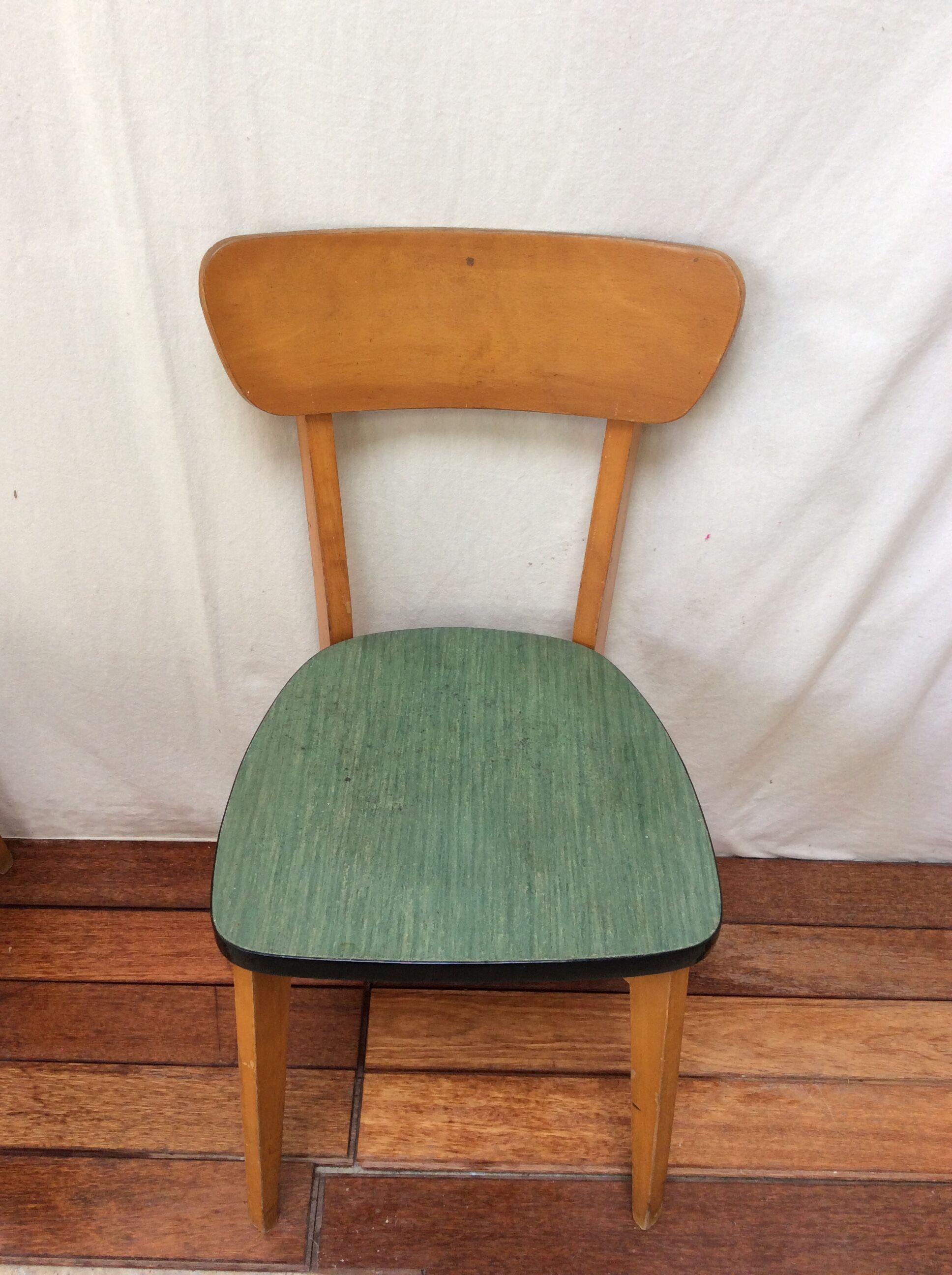 Set of 6 chairs in wood and green leatherette, 1960's
