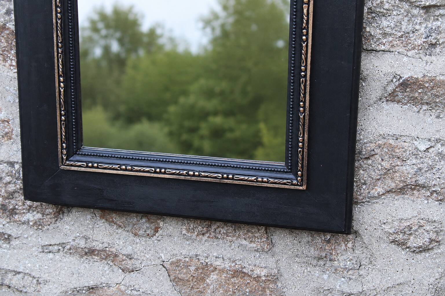 Vintage black and gold wooden mirror with a pediment – Napoléon III style