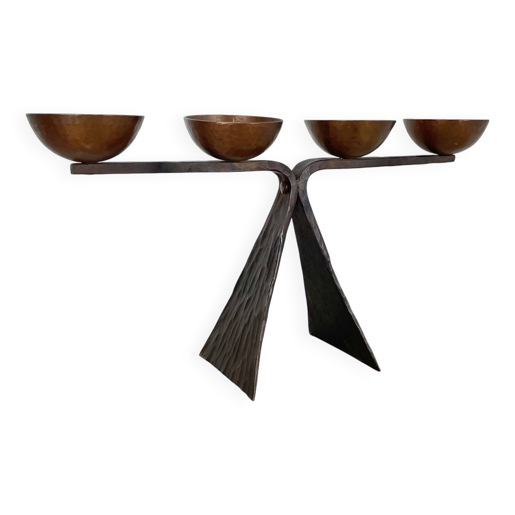 44cm Modernist Auböck Style Brutalist copper metal Candleholder, Austria 19