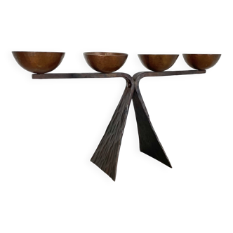 44cm Modernist Auböck Style Brutalist copper metal Candleholder, Austria 19
