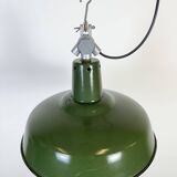Industrial French Green Enamel Factory Pendant Lamp, 1960s
