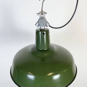 Industrial French Green Enamel Factory Pendant Lamp, 1960s