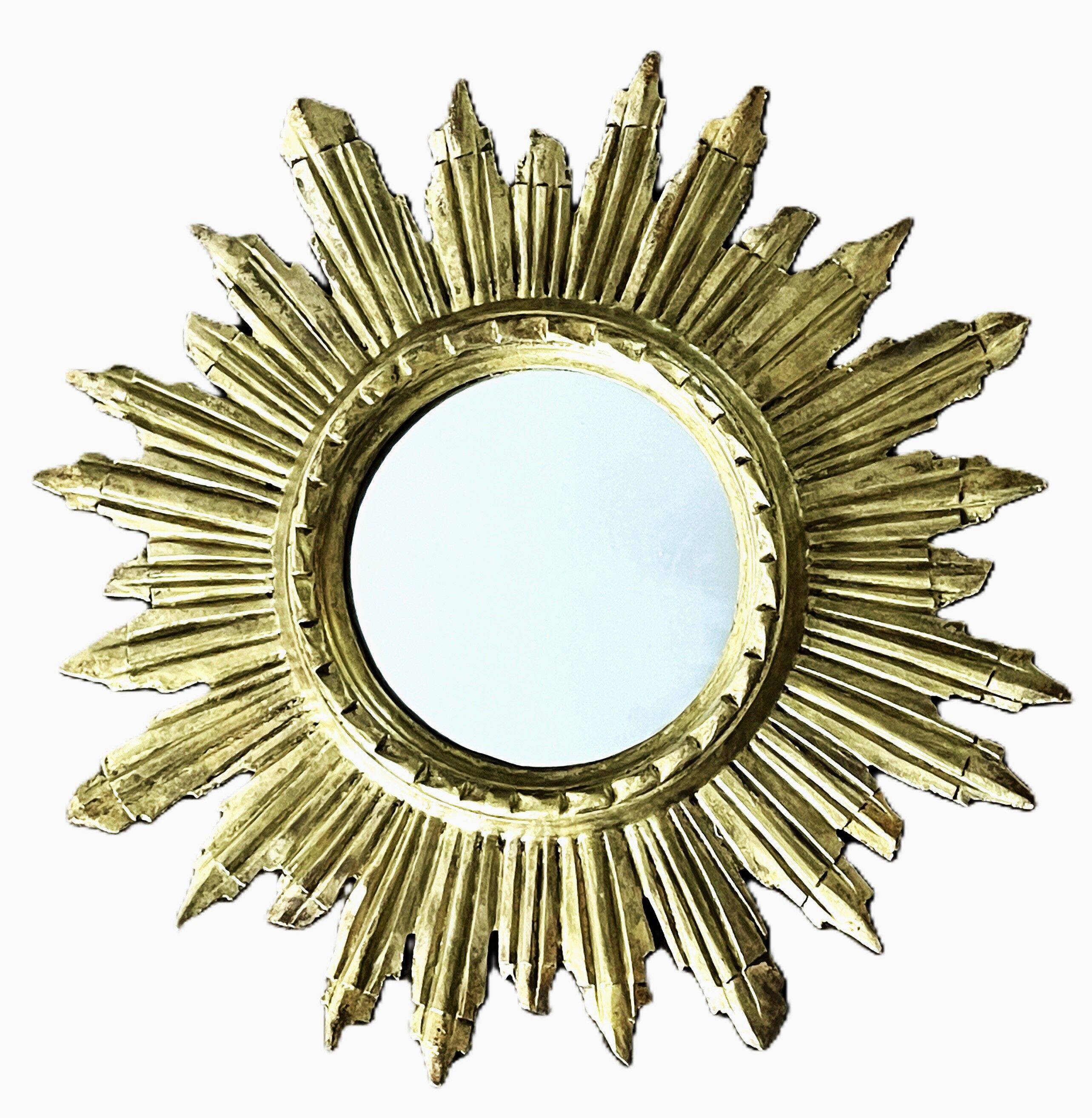Golden Wooden Sun Mirror | Mid-20th Century - 48 cm